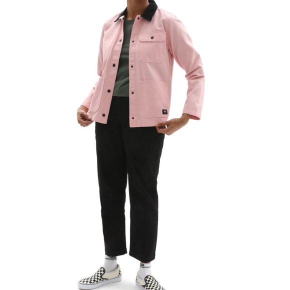 VANS Women's Size VN0A47Y3ZLS Drill Chore Jacket Rose Dawn Cotton Pink Black - Picture 3 of 9
